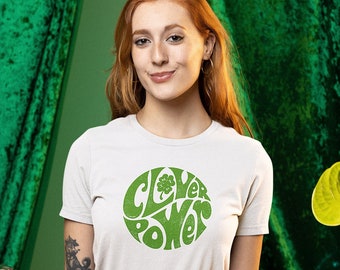 Retro Mod Hippie 60s 70s Style Clover Power Shamrock Irish Pride Ireland Green Psychedelic Flower Power Pop Cotton Unisex Tee T-Shirt