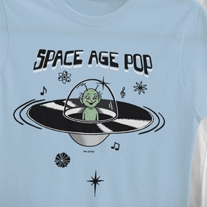 Mid Century Atomic Space Age Pop Bachelor Pad Cocktail Lounge Music Lover Alien Martian Spaceship UFO Pop Cotton Unisex Tee T-Shirt