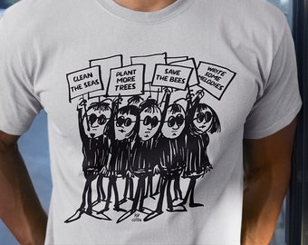 Retro Cute Hippie Protesters With Environmental Woke Signs Pop Cotton Unisex Tee T-Shirts