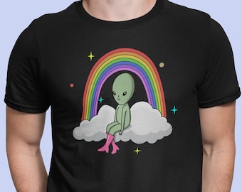 Cute Fabulous Alien Baby With Go-Go Boots Rainbow Celestial Martian Love Peace Pop Cotton Unisex Tee T-Shirt