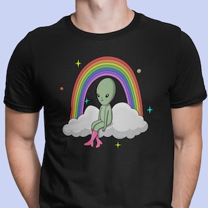 Cute Fabulous Alien Baby With Go-Go Boots Rainbow Celestial Martian Love Peace Pop Cotton Unisex Tee T-Shirt