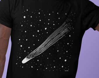 Vintage Storybook Shooting Star Night Sky Galaxy Pop Cotton Unisex Tee T-Shirt