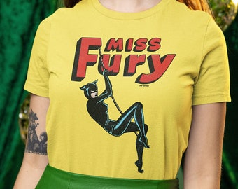 Camiseta unisex de algodón pop de la superheroína femenina de cómic vintage Miss Fury