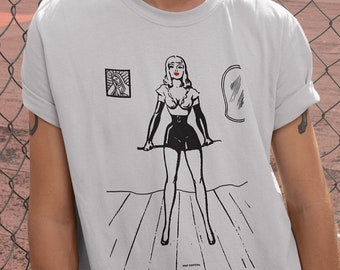 Retro Femdom Beautiful Dominatrix With Whip Spanking Pop Cotton Unisex Tee T-Shirt