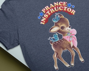 Cute Kitschy Retro Style Prance Instructor Fawn Baby Deer Pop Cotton Unisex Tee T-Shirt