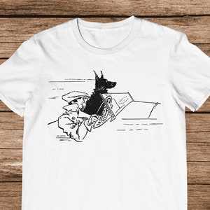 Katoenen uniseks T-shirt Vintage man rijden cabrio met hond pop