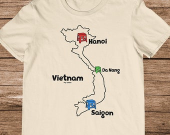Cute Funny Vietnam Map With Plastic Stools Pop Cotton Unisex Tee T-Shirt