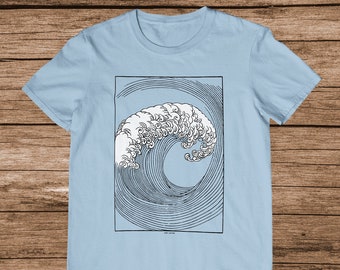 Vintage Japanese Folk Art Mori Yuzan Ocean Wave Surfing Surfer Pop Cotton Unisex Tee T-Shirt