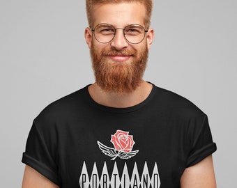 Retro Portland City of Roses With Winged Rose Art Pop Cotton Unisex Tee T-Shirt