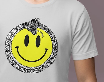 Ouroboros Self Eating Snake Smiley Face Infinity Happiness Pop Cotton Unisex Tee T-Shirt