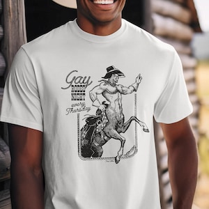 Vintage Gay Rodeo Night Sexy Centaur Cowboy Pop Cotton Unisex Tee T-Shirt