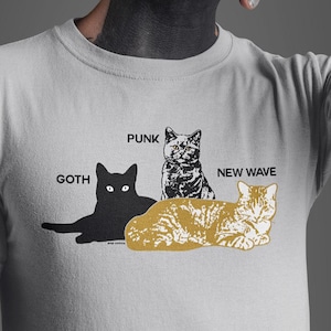 Goth Punk New Wave Cat Meme Indie Music Lover Pop Cotton Unisex Tee T-Shirt