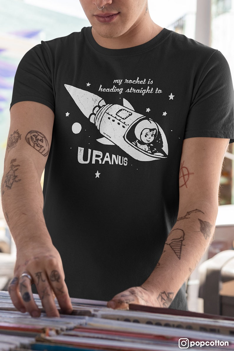 My Rocket Is Heading Straight To Uranus Pop Cotton Unisex Tee T-Shirt image 2