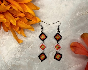 Micro crochet granny square earrings