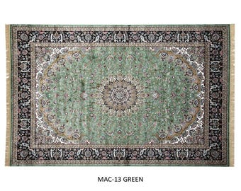 Handwoven Silk Wool Persian Medallion Rug 6x9ft – Traditional Green Area Carpet