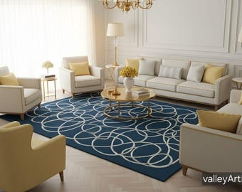 Hand Tufted Wool Rug | Modern 8x10 ft Blue and White abstract pattern rug