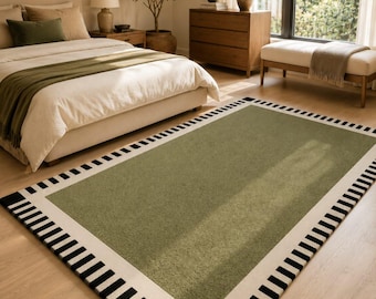 Saliegroen minimalistisch vloerkleed, modern vloerkleed met rand, woonkamertapijt, groene slaapkamermat