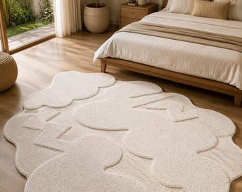 Wolkvormig getuft vloerkleed, modern abstract pluche tapijt, zacht neutraal vloerkleed voor de kinderkamer