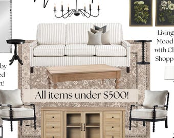 Modern Farmhouse Living Room Mood Board | Rustic Neutral Decor (PDF)