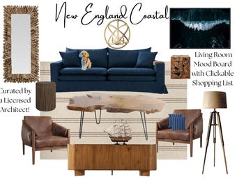 Coastal Living Room Mood Board | Nautical Decor E-Design (PDF)
