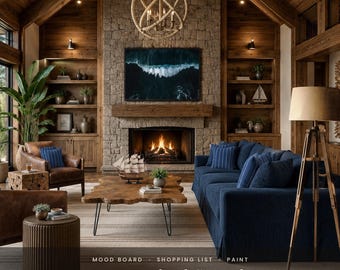 Pre-Designed New England Coastal Living Room Design Plan | Shopping List with Links, 3D Render, Paint Colors, Mood Board, Instant Download