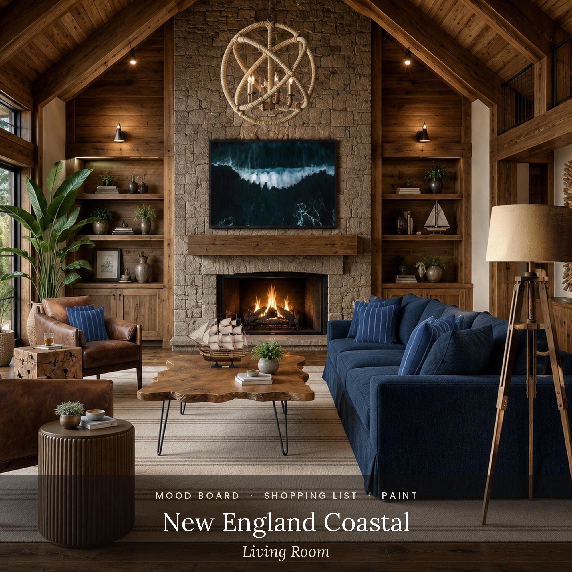 Pre-Designed New England Coastal Living Room Design Plan