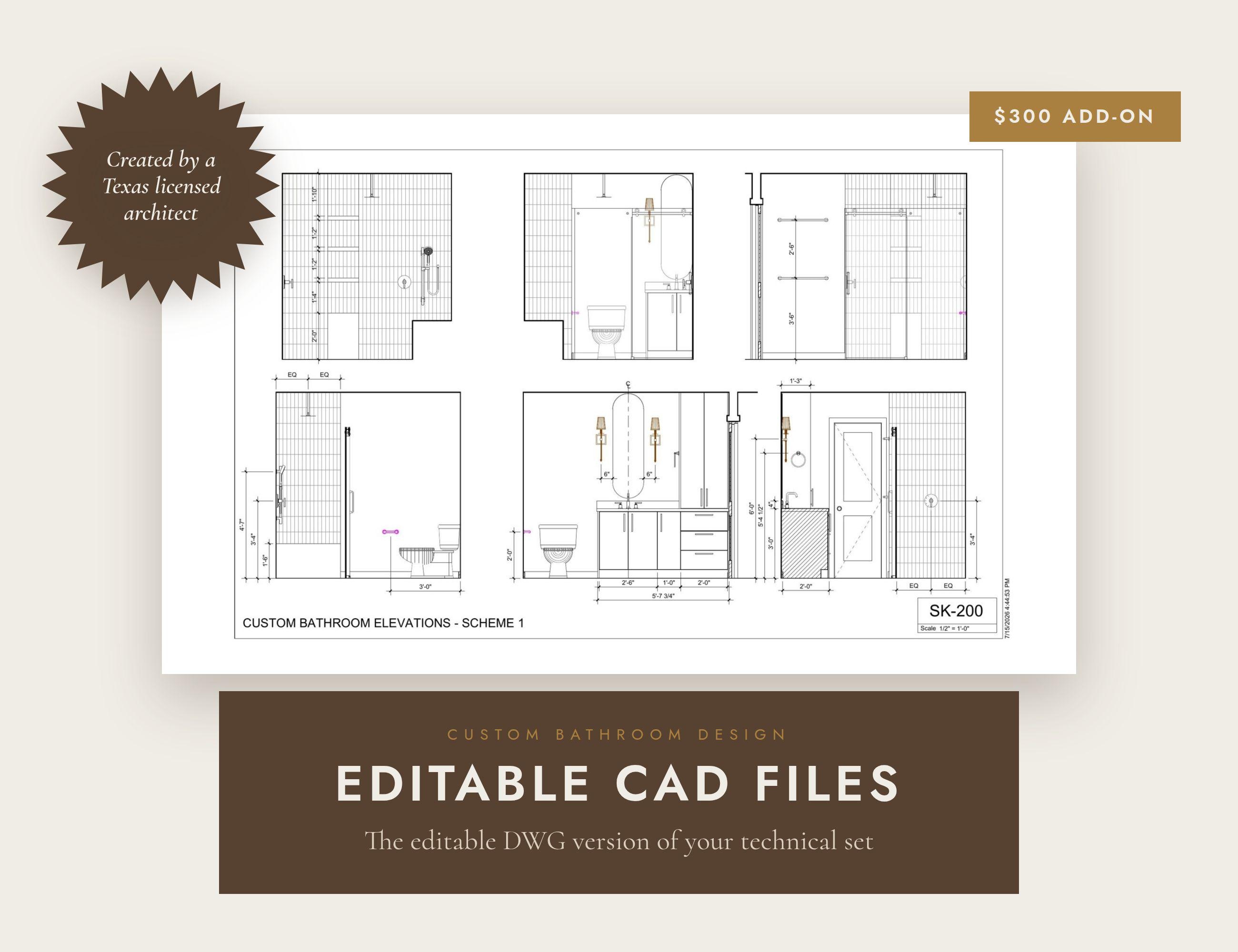 Editable CAD DWG Files for Bathroom Design (Add-On)