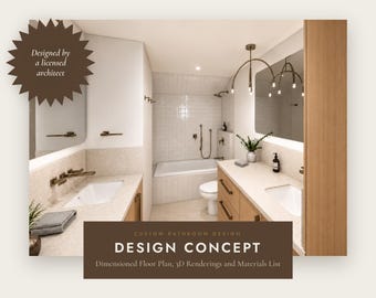 Custom Bathroom Design Concept |  Floor Plan, 3D Renderings, Materials List by Texas Licensed Architect