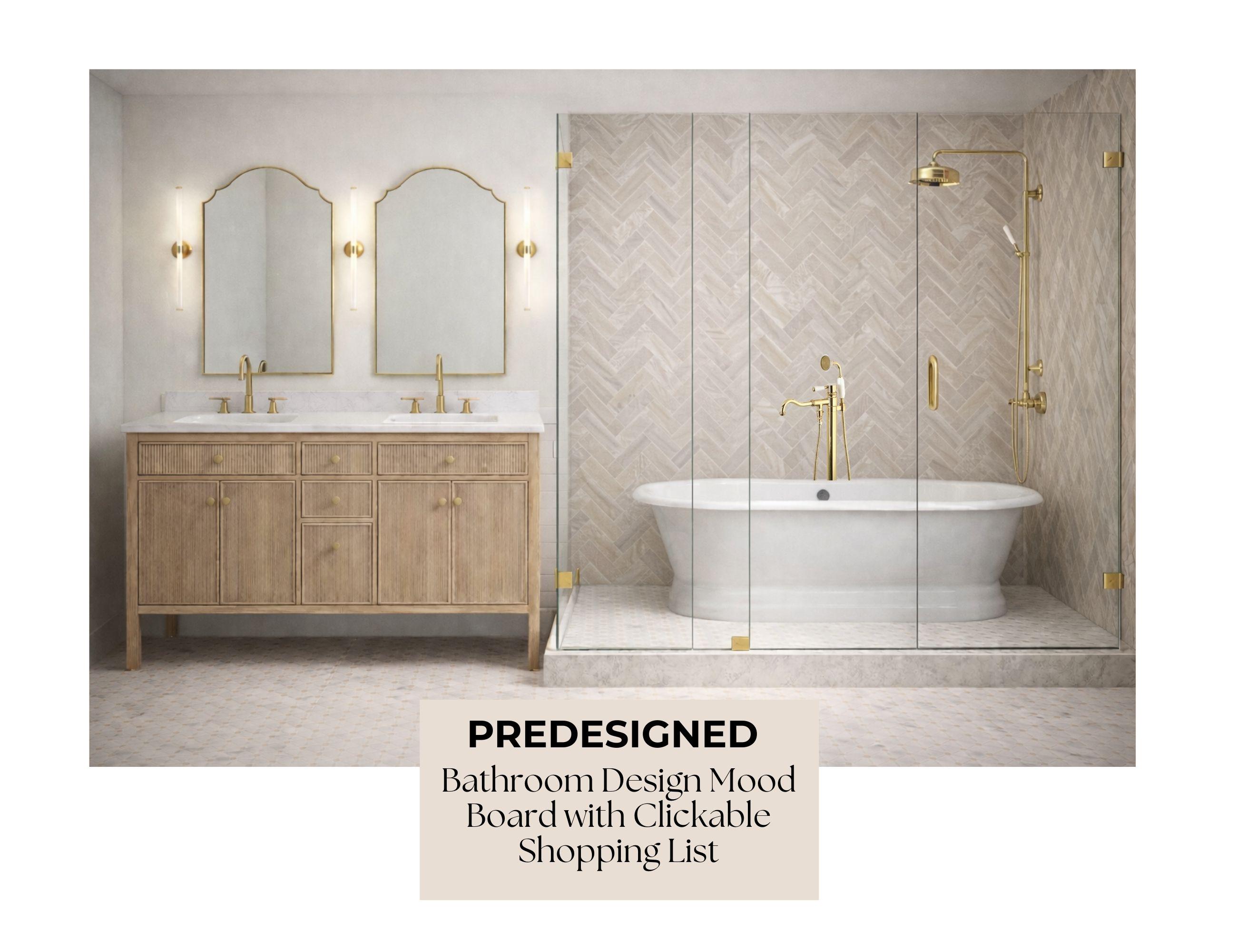 Vintage Bathroom Design Mood Board – Neutral Beige & Gold