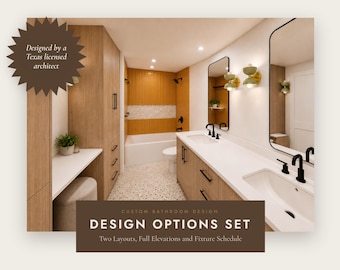 Custom Bathroom Design, Two Layouts, Elevations, Fixture Schedule (Texas Architect)
