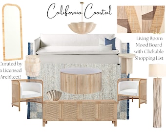 California Coastal Living Room Mood Board | Clickable Shopping List (PDF)
