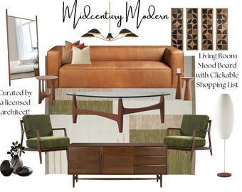 Midcentury Modern Living Room Mood Board | Architect Curated (PDF)