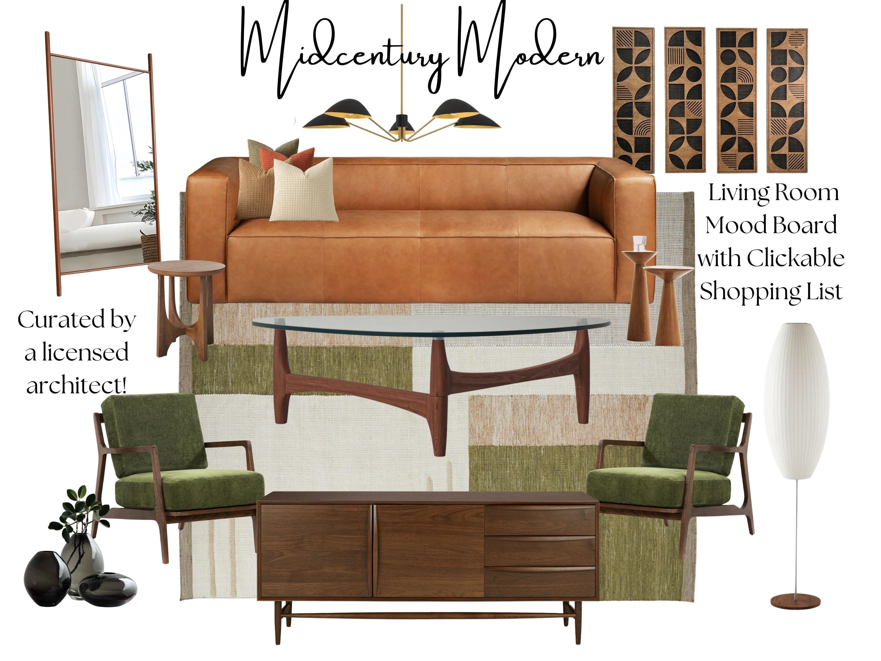 Midcentury Modern Living Room Mood Board – Architect Curated