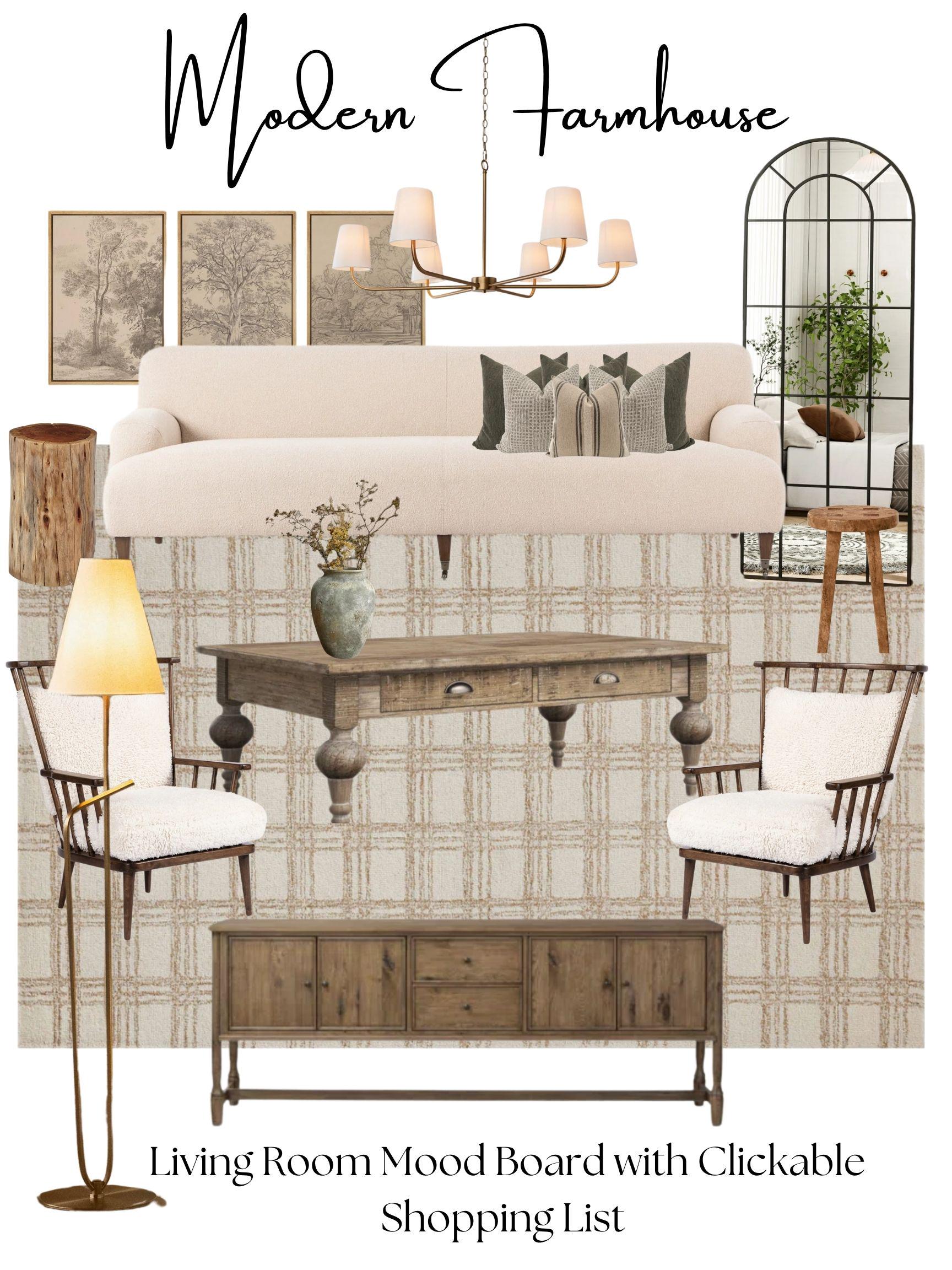 Modern Farmhouse Living Room Mood Board – Rustic Neutral