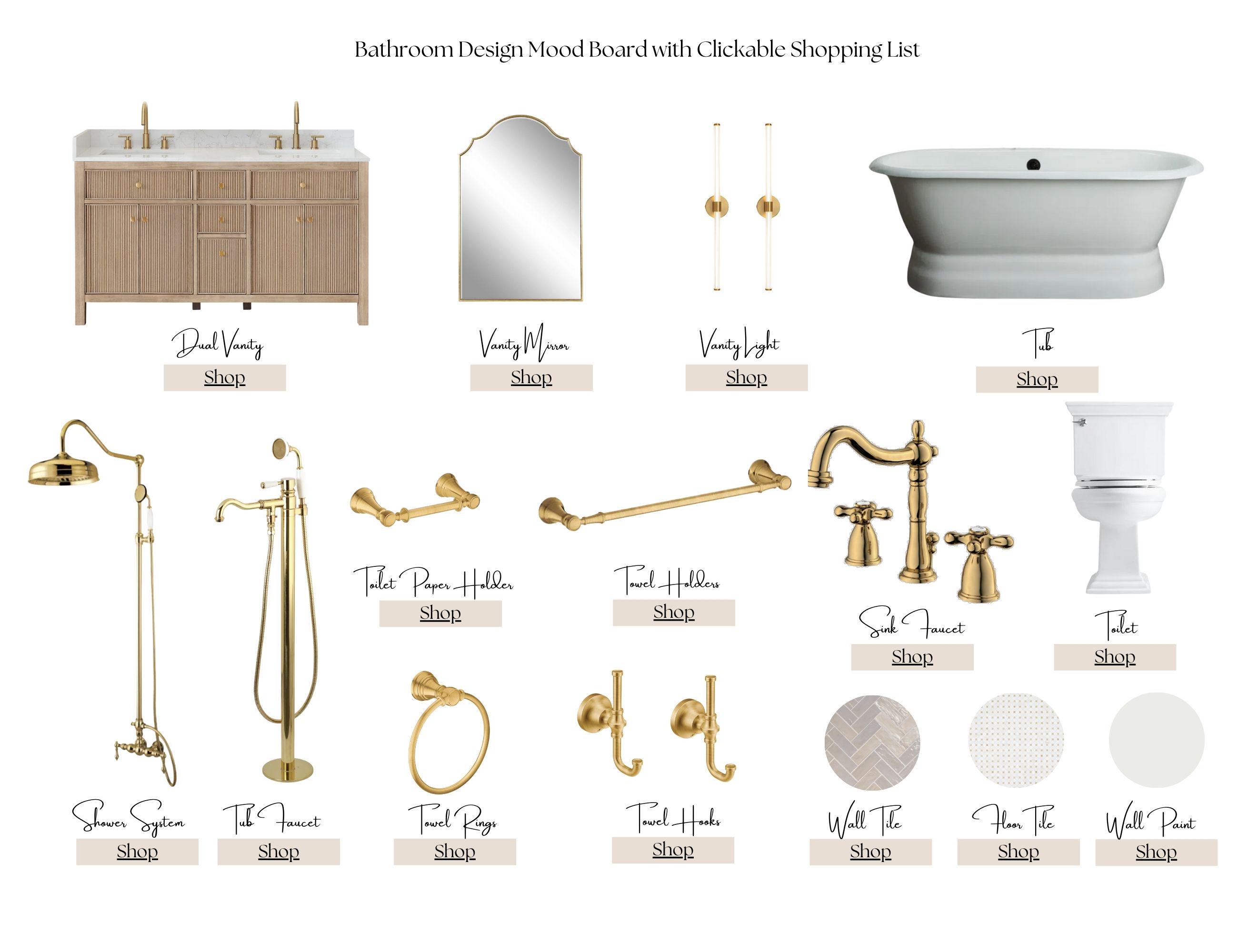 Vintage Bathroom Design Mood Board – shopping list