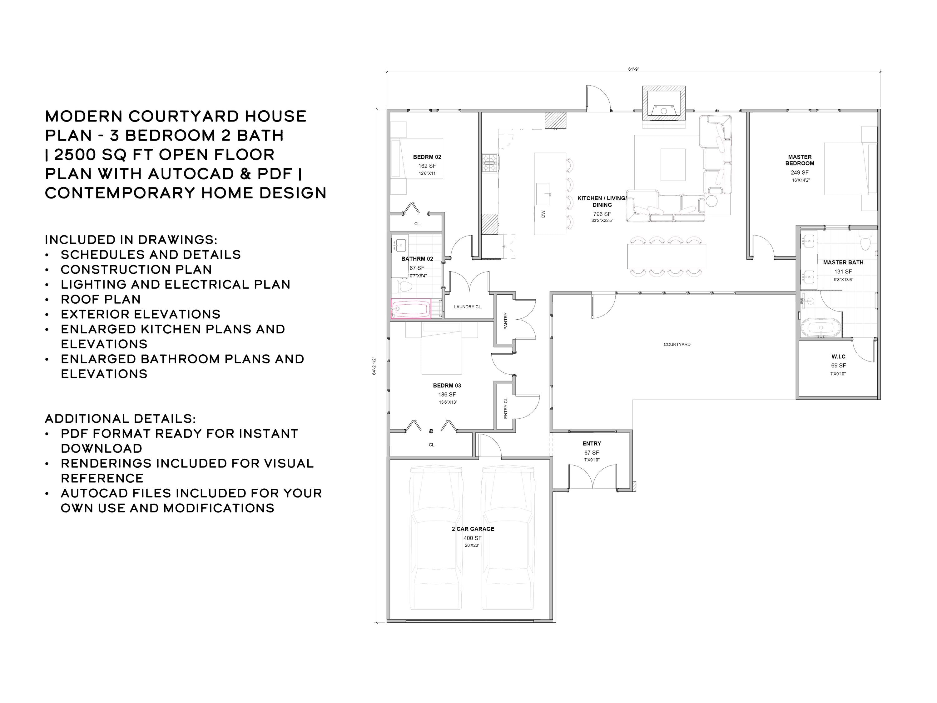 Modern Courtyard House Plan – floor plan