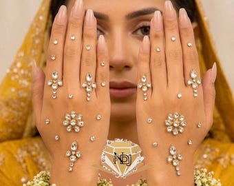 Handmade Kundan Mehndi Sticker | Reusable Indian Bridal Hand Jewelry for Mehndi, wedding, Sangeet & wedding, Diwali henna