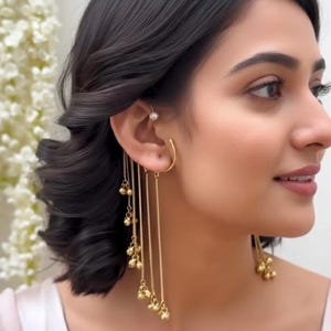 Gold-Toned Ear Cuffs with Jingling Ghungroo Drops, Non-Pierced Wrap Design Design 1 plain