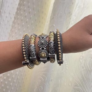 Dual Tone oxidised Set of 5 bangles openable (silver and Gold)
