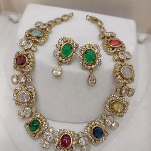 Gold plated multicolored stone navratna necklace