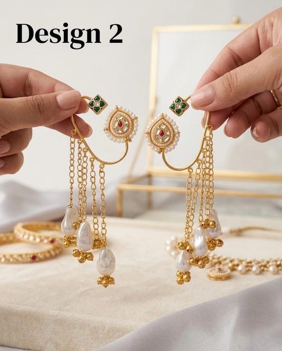 Gold-Toned Ear Cuffs with Jingling Ghungroo Drops, Non-Pierced Wrap Design