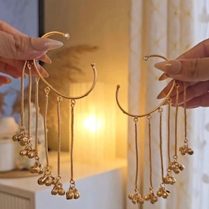 Gold-Toned Ear Cuffs with Jingling Ghungroo Drops, Non-Pierced Wrap Design image 8