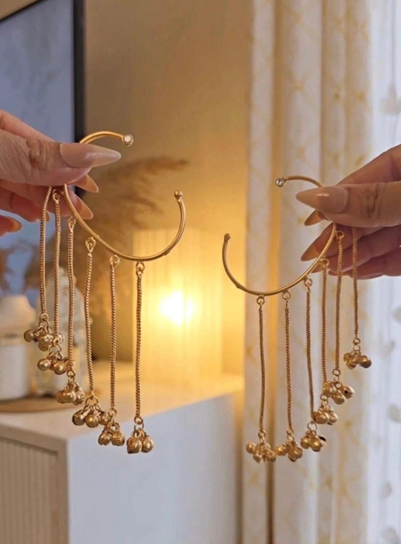 Gold-Toned Ear Cuffs with Jingling Ghungroo Drops, Non-Pierced Wrap Design image 8