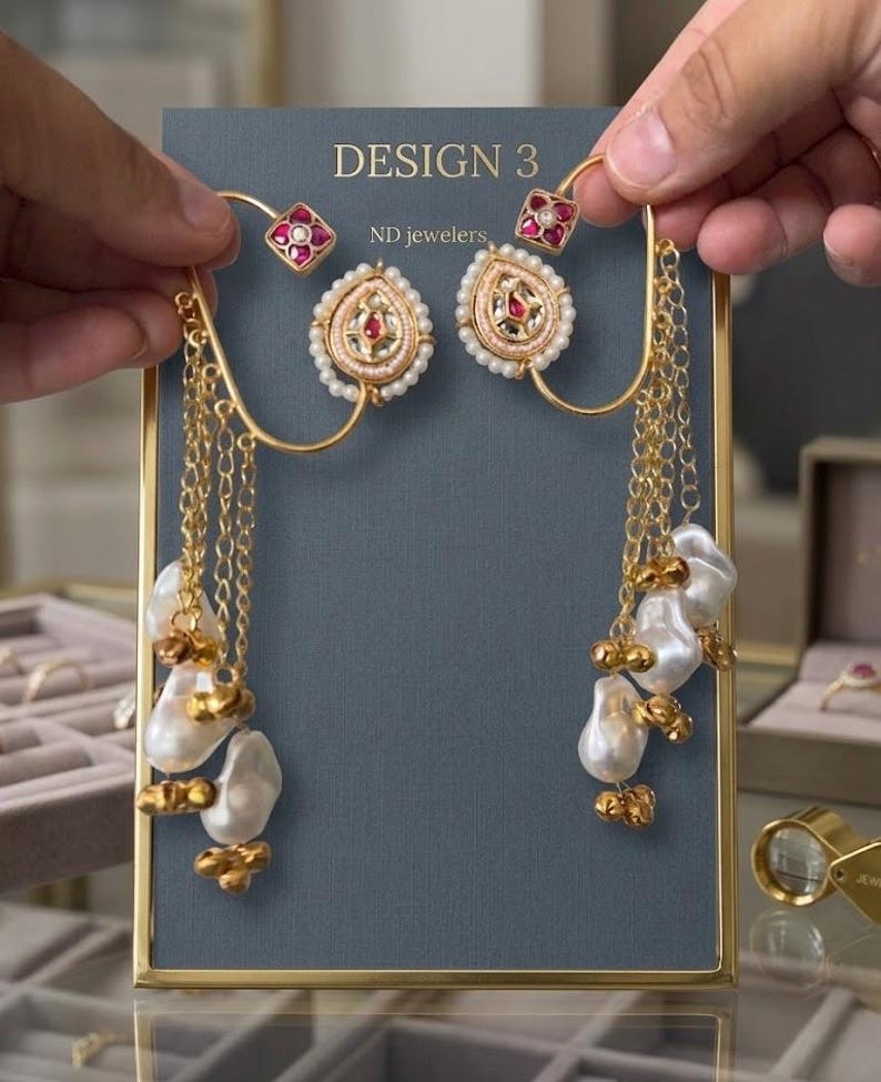 Gold-Toned Ear Cuffs with Jingling Ghungroo Drops, Non-Pierced Wrap Design image 5