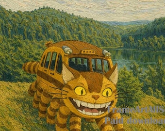 Catbus Running Weirdcore, Studio Ghibli Decor, Totoro, Nursery Wall Art, Dopamine Decor, Summer Frame TV Art (Printable Digital Download)