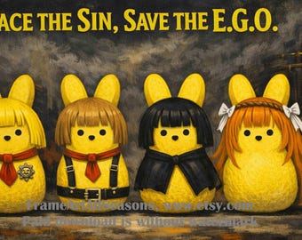 Limbus Company Peeps Bunny Easter Wall Art, Anime, Weirdcore, Don Quixote, Gifts For Gamers,Summer Frame TV Art (Printable Digital Download)