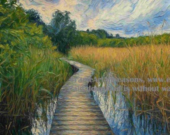 Arte mural texturizado de paseo marítimo en lago, decoración para casa de lago, arte de lago, arte mural de lago, decoración Dopamine, arte de TV con marco de verano, descarga digital imprimible
