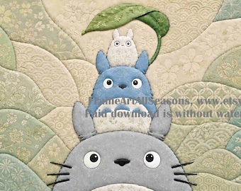 Cutecore Muted Kinusaiga Pattern Totoro And Friends,Studio Ghibli,Magic The Gathering,MTG,Fall Frame TV Art Printable Digital Download