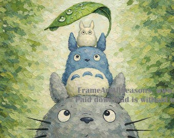 Totoro And Friends Textured Wall Art, Studio Ghibli Decor, Nursery Wall Art, Dopamine Decor,Summer Frame TV Art (Printable Digital Download)