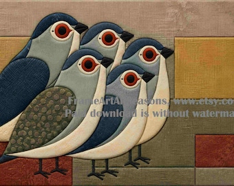 Kinusaiga Birds,Japanese Wall Art,Wabi Sabi Wall Art,MCM Wall Art,Japandi Wall Art,Kinusaiga Pattern,Frame TV Art Printable Digital Download